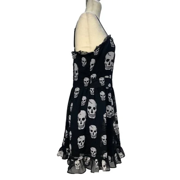 TRIPP NYC Skull Chiffon Dress Ruffles Goth Black Size Large - Picture 4 of 13